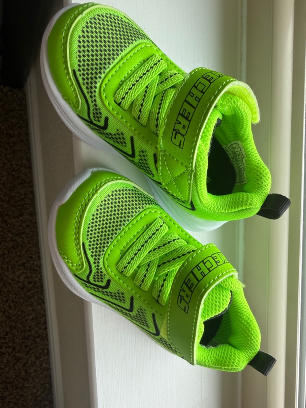 Skechers Neon Green Kids Athletic Sneakers with Hook-and-Loop Strap
